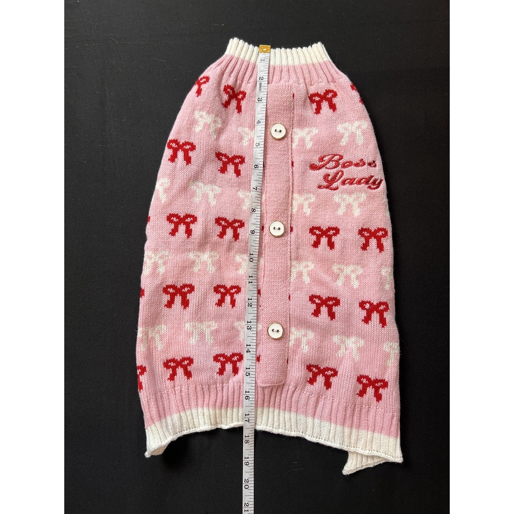 Vibrant Life Boss Lady Dog Sweater Medium Pink Red Bows Button Knit Pet